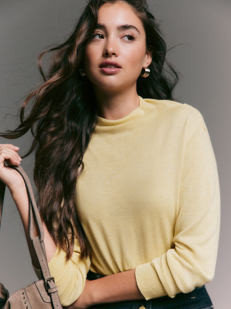 Amarelo - Drape Cowl Neck Knitted Top - Imagem 1 de 7