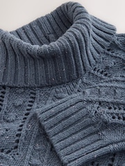 Blue Neppy Cable Knit Roll Neck Jumper - Image 8 of 8