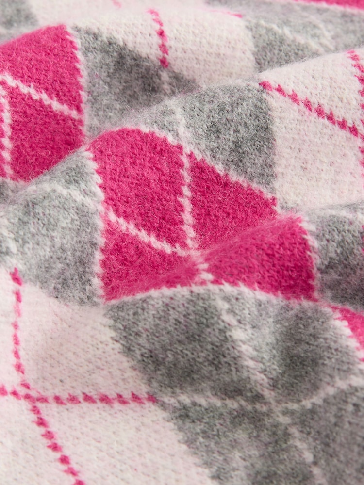 Grey/Bright Pink Argyle Pattern Crew Neck Knitted Sleeveless Tank - Image 2 of 3