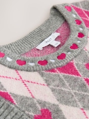Grey/Bright Pink Argyle Pattern Crew Neck Knitted Sleeveless Tank - Image 3 of 3
