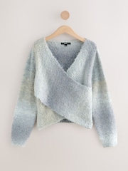 Grey/Blue Ombre Boucle Wrap Jumper With Wool - Image 1 of 4