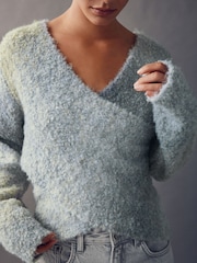 Grey/Blue Ombre Boucle Wrap Jumper With Wool - Image 5 of 8