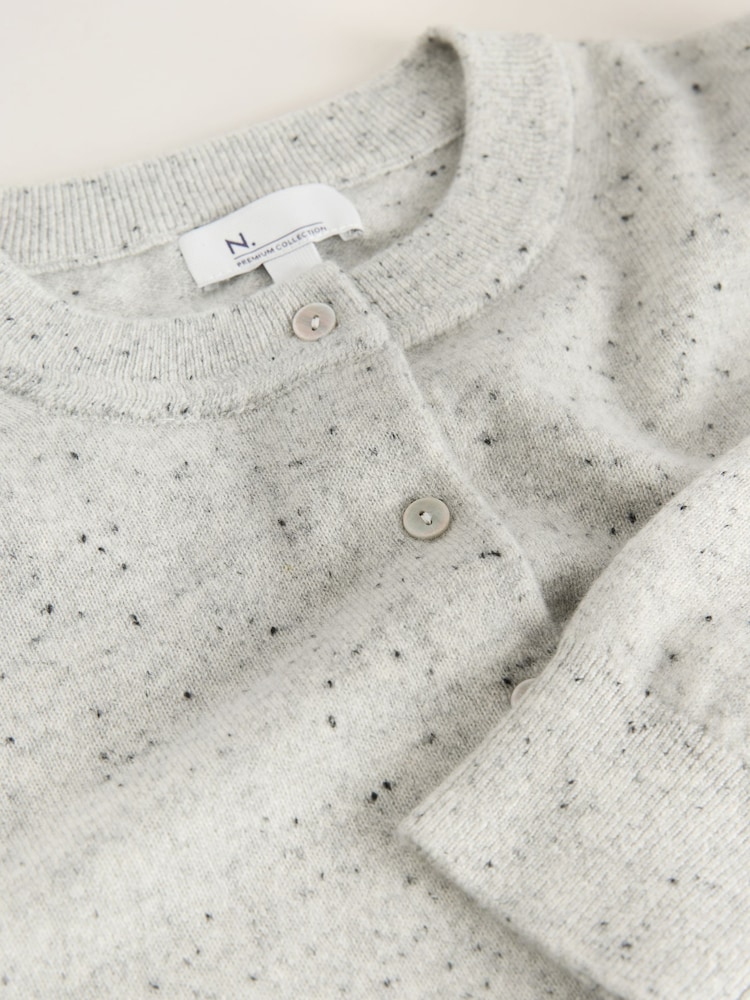 Grey Neppy 100% Cashmere Long Sleeve Cardigan - Image 4 of 4