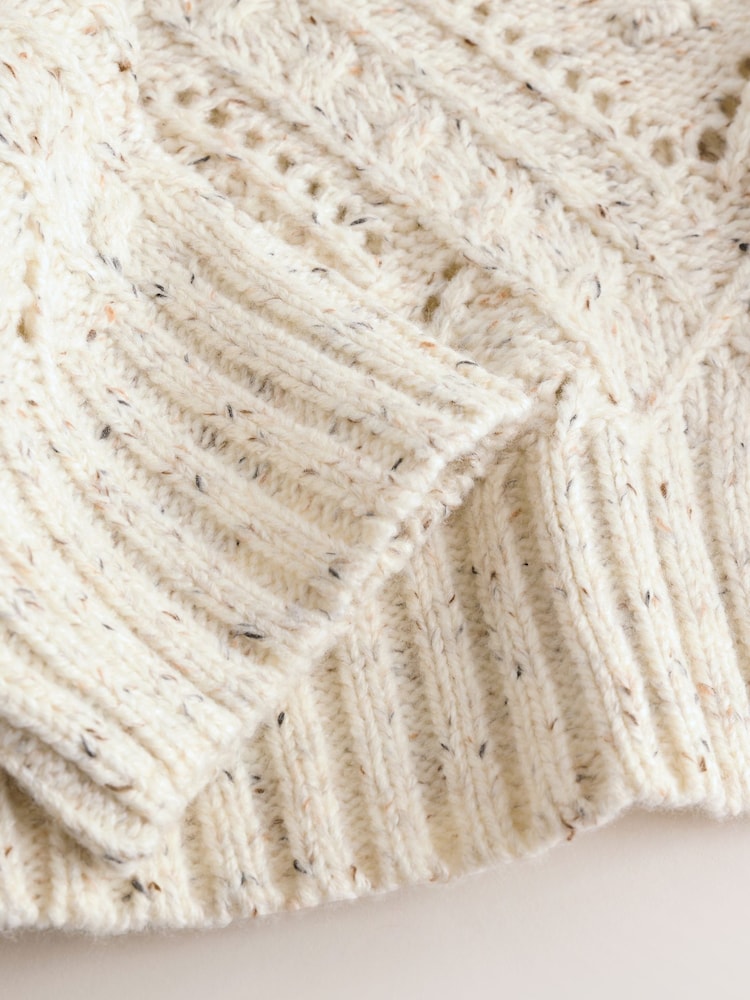 Ecru Neppy Cable Knit Roll Neck Jumper - Image 3 of 3