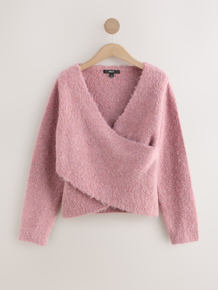 Blush Pink Boucle Wrap Jumper With Wool - Image 1 of 4