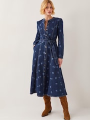Monsoon Blue Lulu Daisy Denim Midi Dress - Image 1 of 4