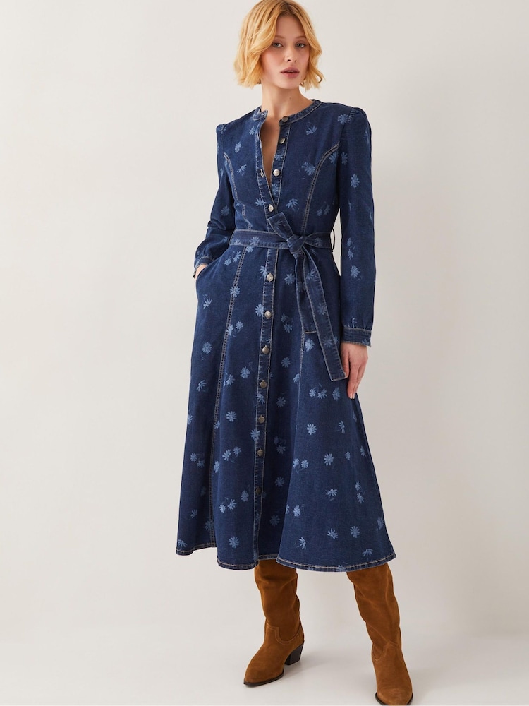 Monsoon Blue Lulu Daisy Denim Midi Dress - Image 1 of 4