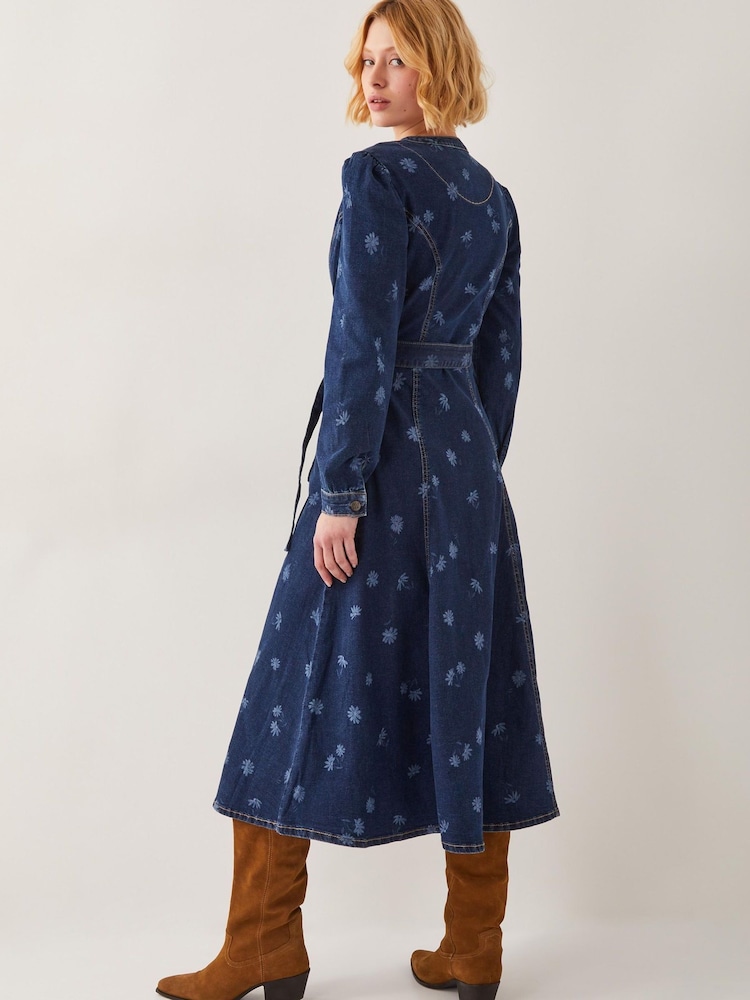 Monsoon Blue Lulu Daisy Denim Midi Dress - Image 2 of 4