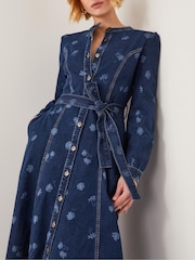Monsoon Blue Lulu Daisy Denim Midi Dress - Image 3 of 4