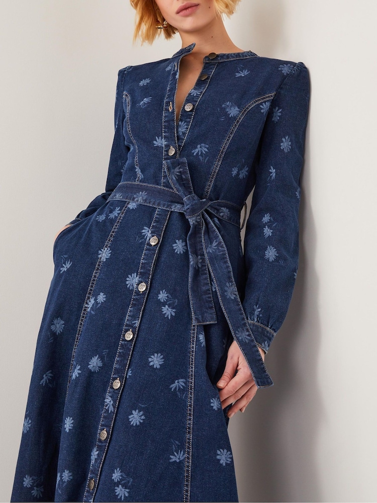 Monsoon Blue Lulu Daisy Denim Midi Dress - Image 3 of 4