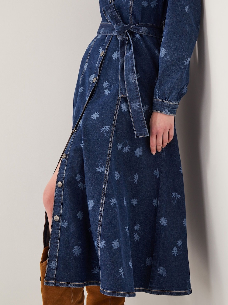 Monsoon Blue Lulu Daisy Denim Midi Dress - Image 4 of 4