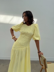 Never Fully Dressed Yellow Shirred Nara Dress - Image 1 of 6
