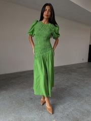 Never Fully Dressed Green Shirred Nara Dress - Image 1 of 1
