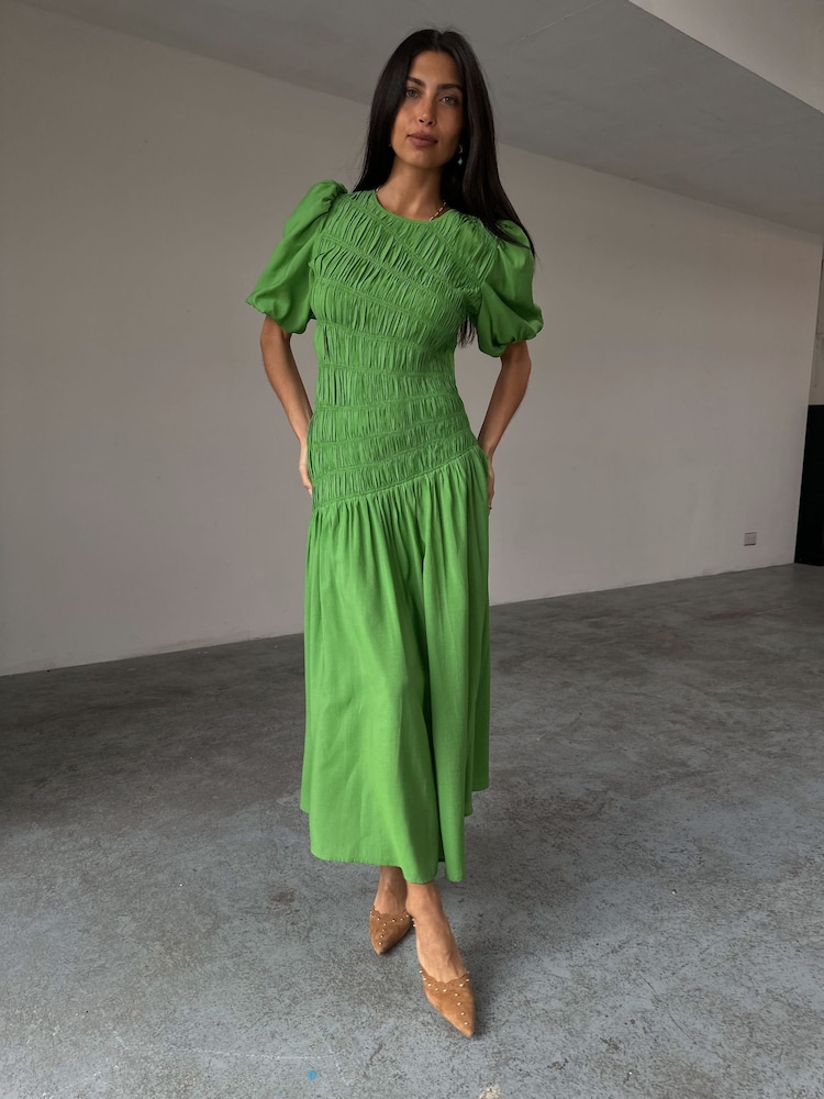 Never Fully Dressed Green Shirred Nara Dress - Image 1 of 1