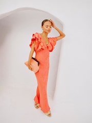 Never Fully Dressed Pink Animal Print Jacquard Tilda Dress - Image 1 of 3