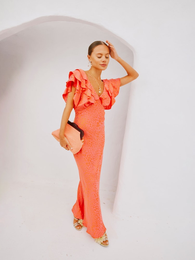 Never Fully Dressed Pink Animal Print Jacquard Tilda Dress - Image 1 of 3
