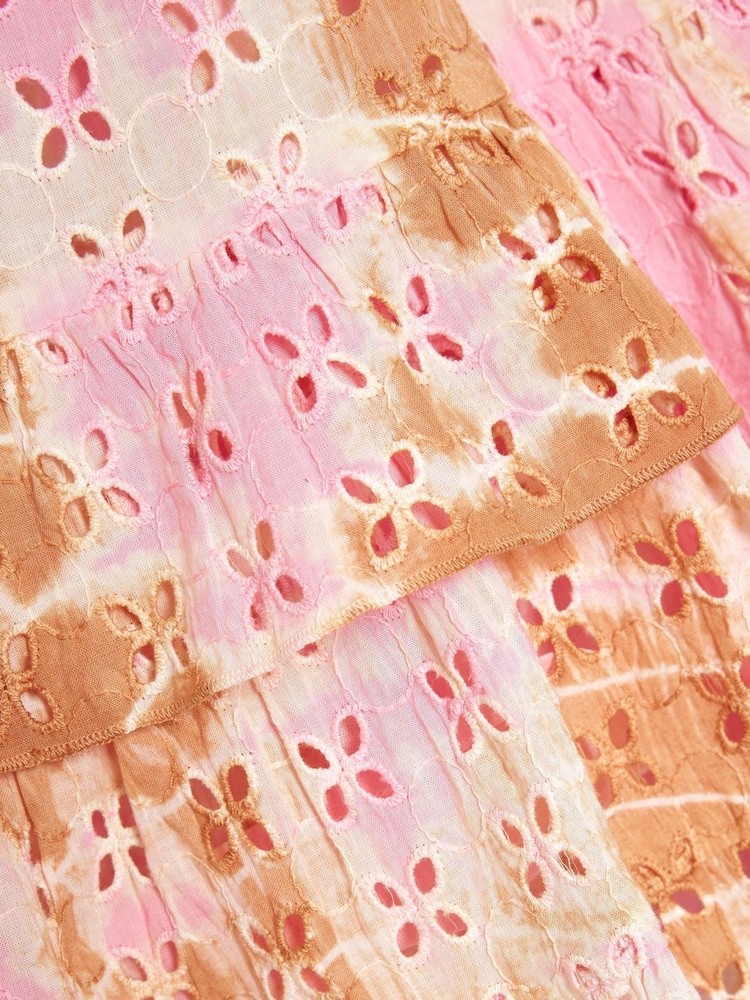 River Island Pink Girls 100% Cotton Broidery Tie Dye Dress - Image 4 of 4