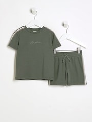River Island Green Boys Tape T-Shirt and Shorts Set - Image 1 of 5