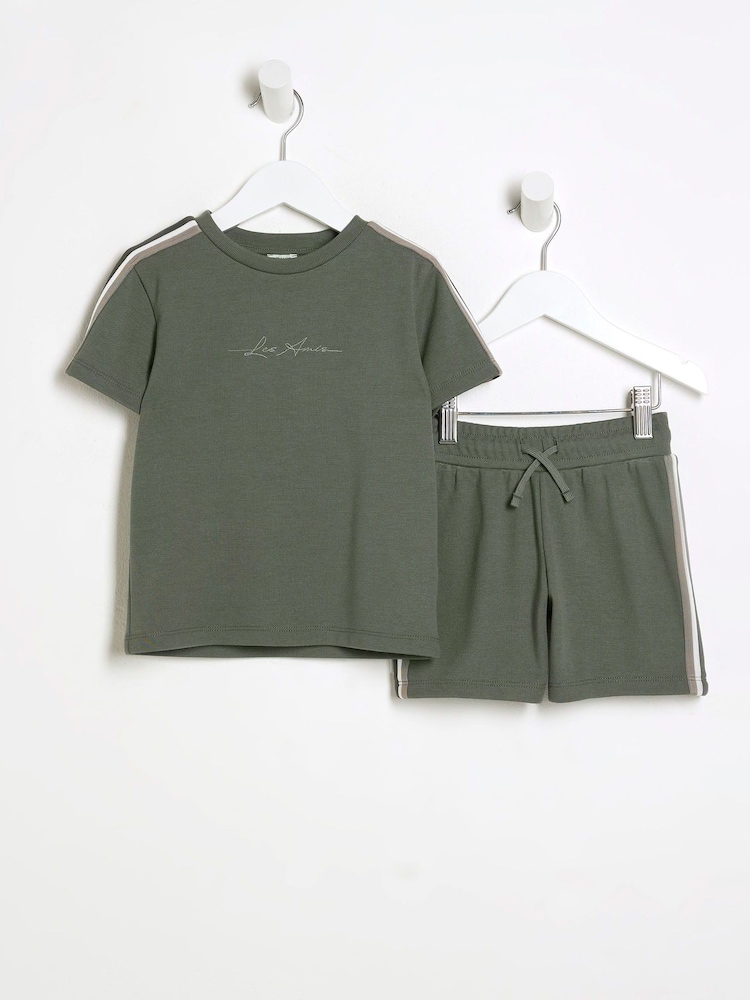 River Island Green Boys Tape T-Shirt and Shorts Set - Image 1 of 5