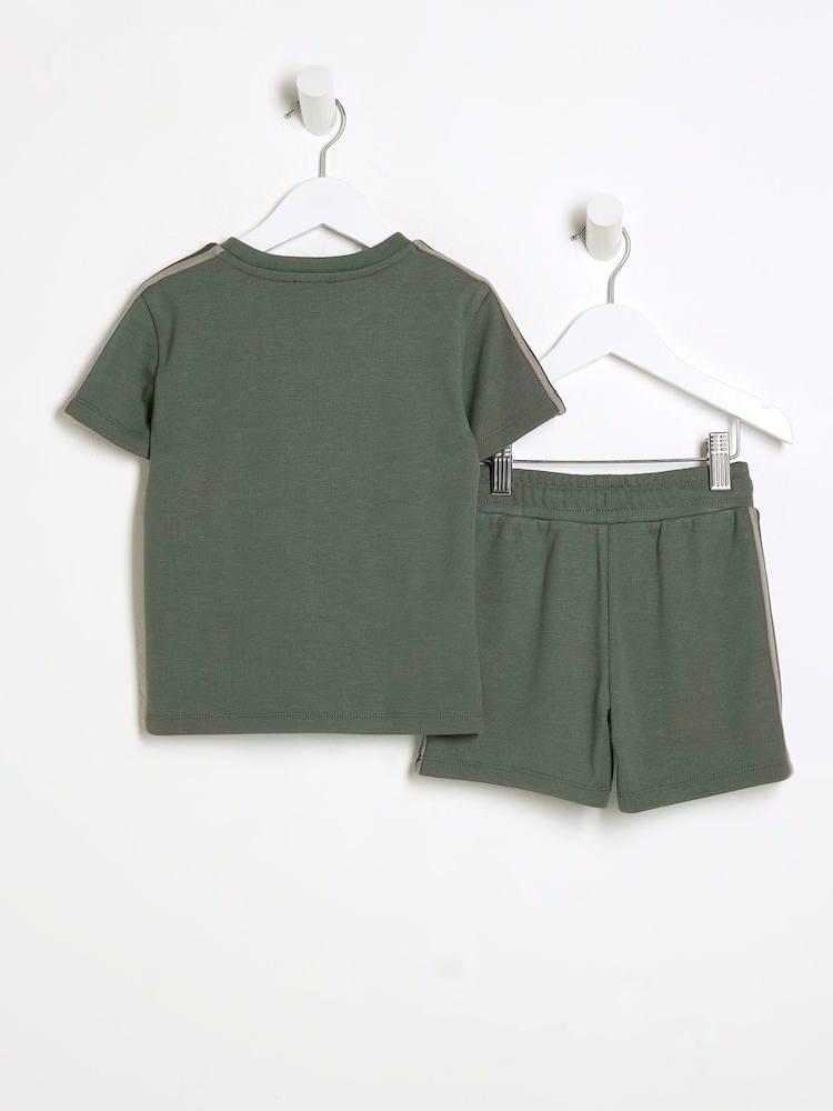 River Island Green Boys Tape T-Shirt and Shorts Set - Image 2 of 5