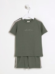 River Island Green Boys Tape T-Shirt and Shorts Set - Image 3 of 5