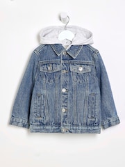 River Island Blue Boys Hooded Denim Jacket - Image 1 of 4