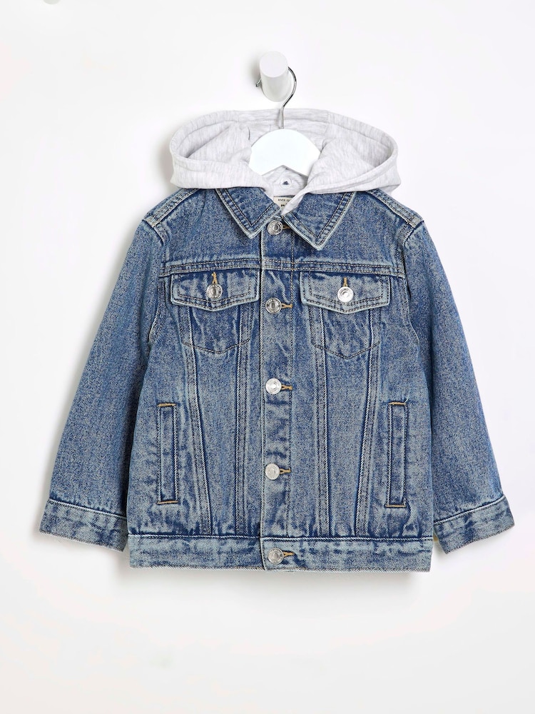 River Island Blue Boys Hooded Denim Jacket - Image 1 of 4