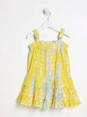River Island Yellow Girls 100% Cotton Broidery Tie Dye Dress - Image 2 of 4