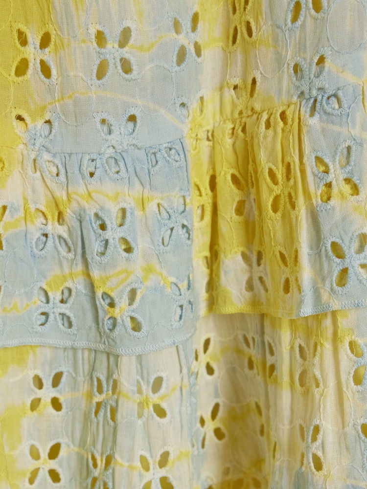 River Island Yellow Girls 100% Cotton Broidery Tie Dye Dress - Image 3 of 3