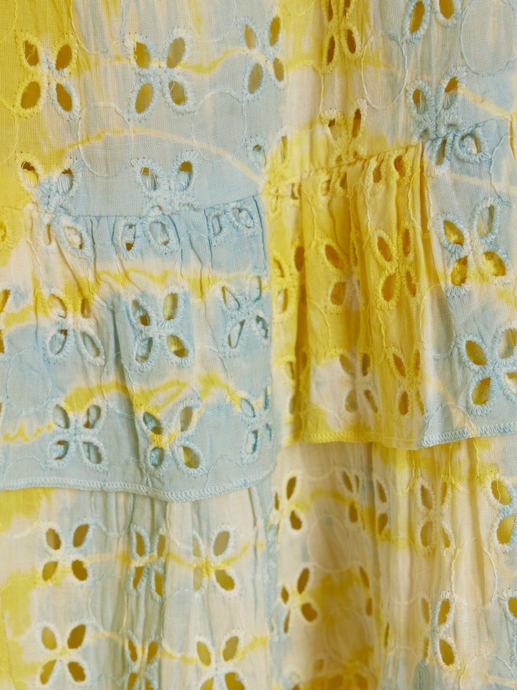 River Island Yellow Girls 100% Cotton Broidery Tie Dye Dress - Image 4 of 4