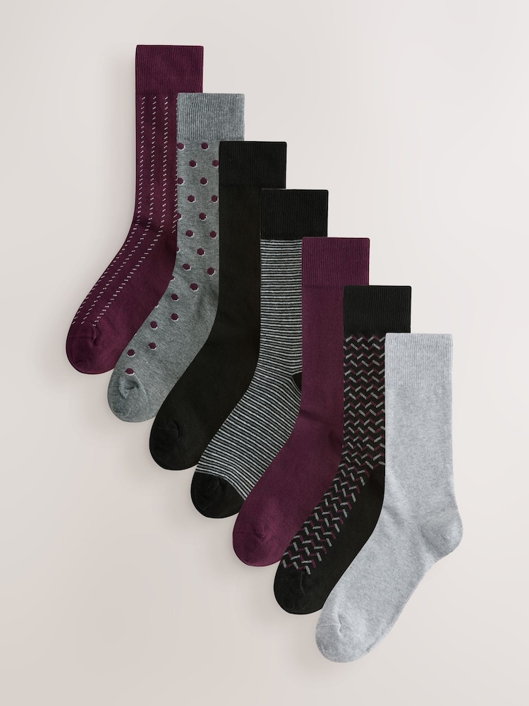 Red/Grey 7 Pack Mens Cotton Rich Socks - Image 1 of 10 Red/Grey 7 Pack Mens Cotton Rich Socks - Image 1 of 10