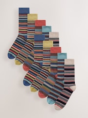 Neutral/Green/Colour Pop Stripe Pattern Socks 10 Pack - Image 1 of 7