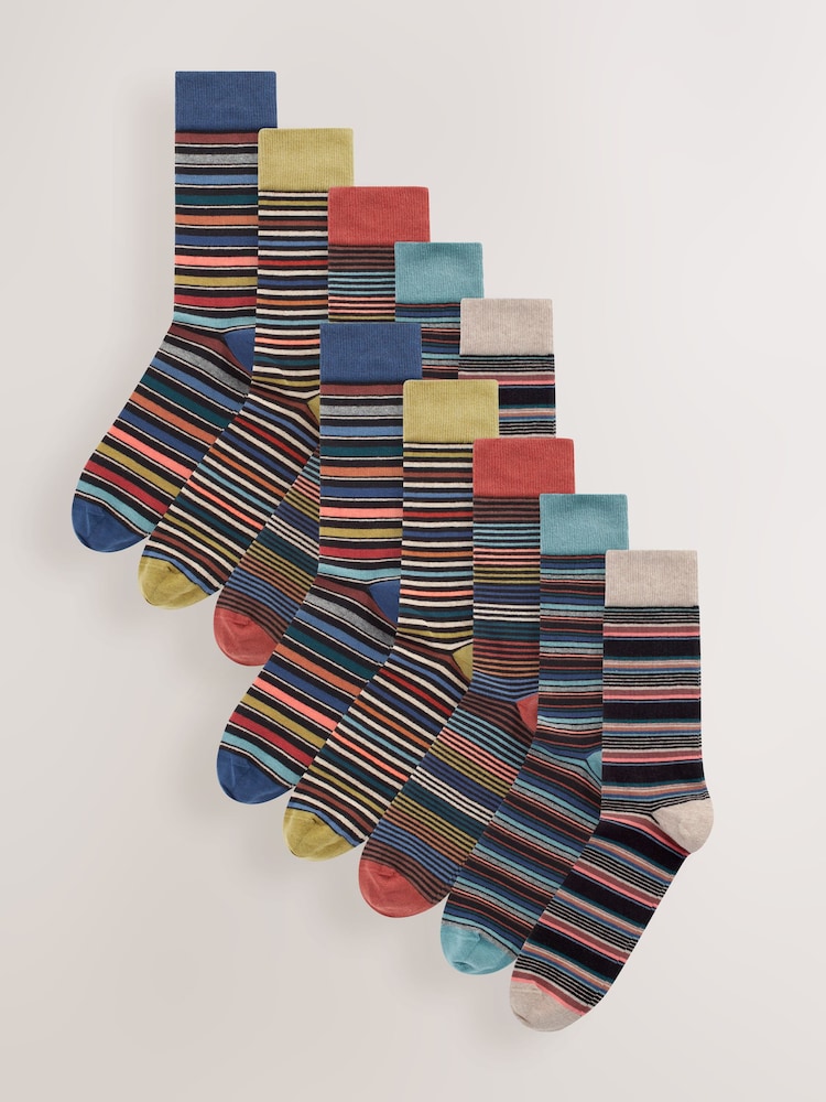 Neutral/Green/Colour Pop Stripe Pattern Socks 10 Pack - Image 1 of 7