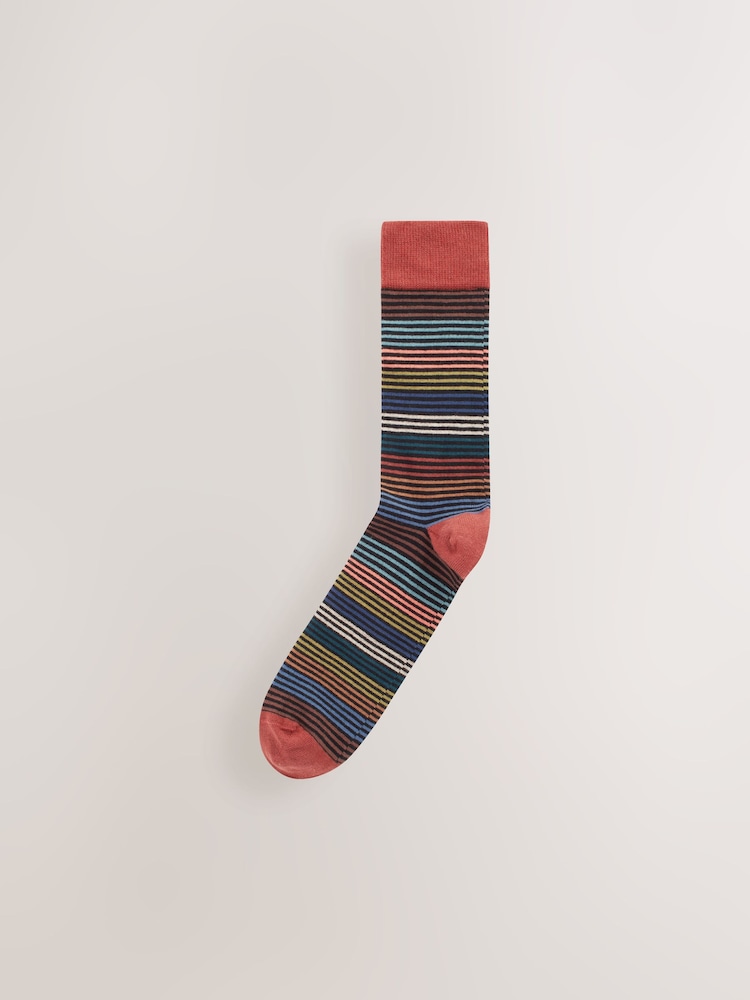 Neutral/Green/Colour Pop Stripe Pattern Socks 10 Pack - Image 2 of 7