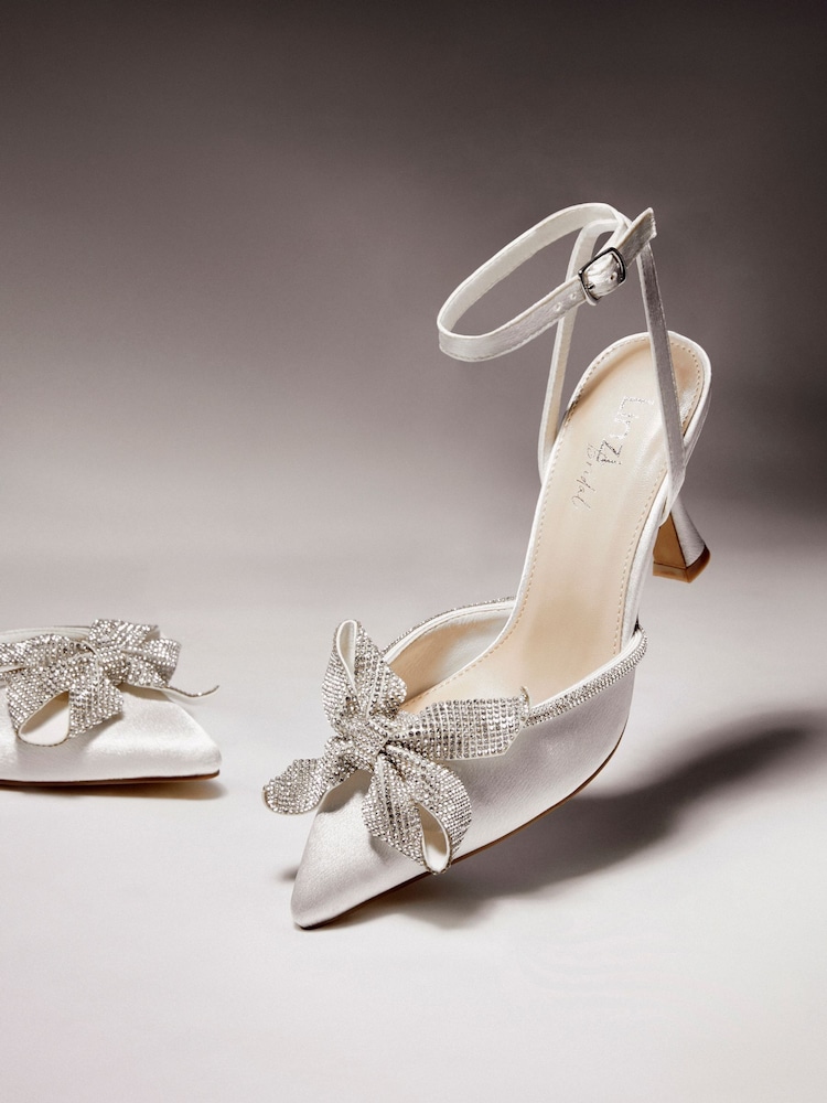Linzi Ivory Bridal Angela Satin Diamante Bow Detail Court Heels - Image 3 of 8