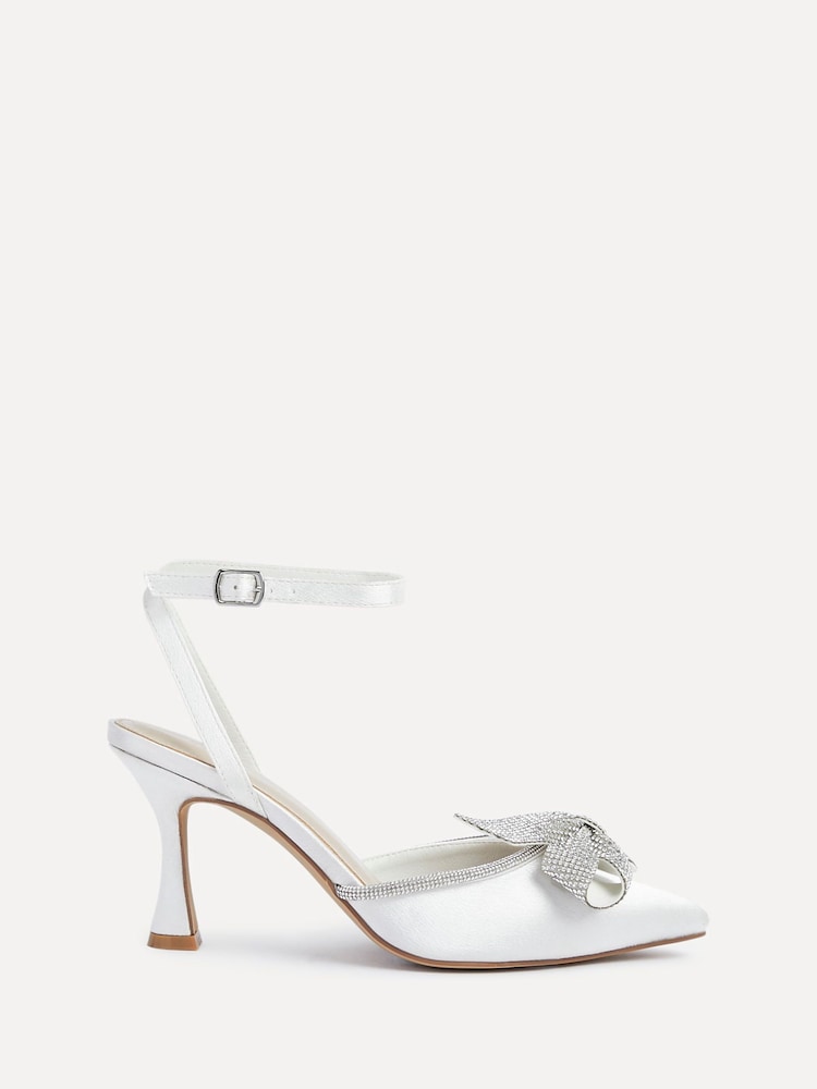 Linzi Ivory Bridal Angela Satin Diamante Bow Detail Court Heels - Image 4 of 8