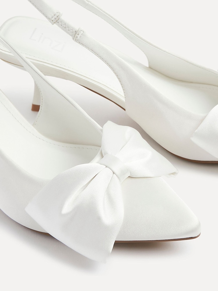 Linzi White Bridal Merlot Satin Slingback Court Heels With Bow Detail - Image 6 of 6