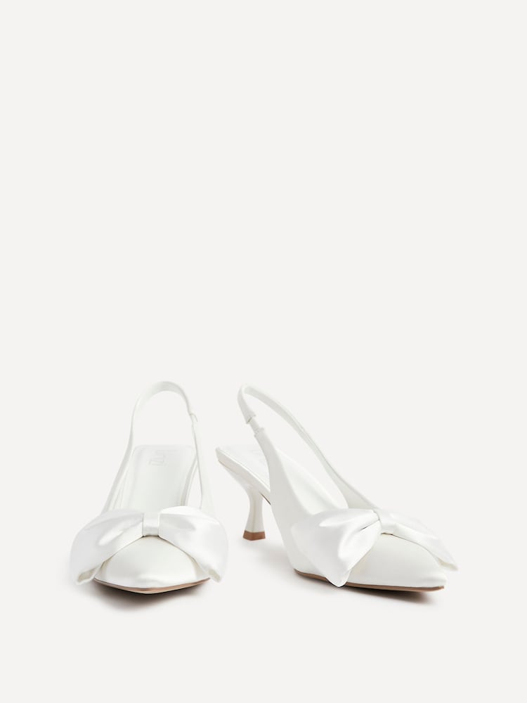 Linzi Ivory Bridal Merlot Satin Slingback Court Heels With Bow Detail - Image 7 of 7