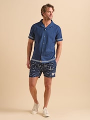 Brakeburn Dark Blue Seascape Swim Shorts - Image 1 of 6