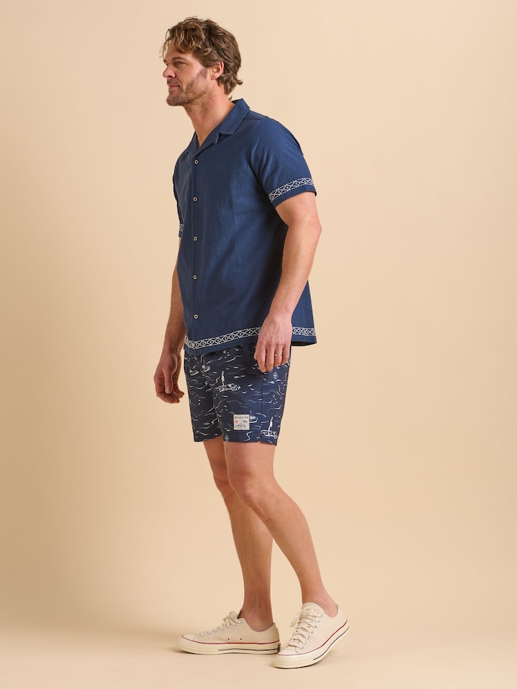 Brakeburn Dark Blue Seascape Swim Shorts - Image 2 of 6
