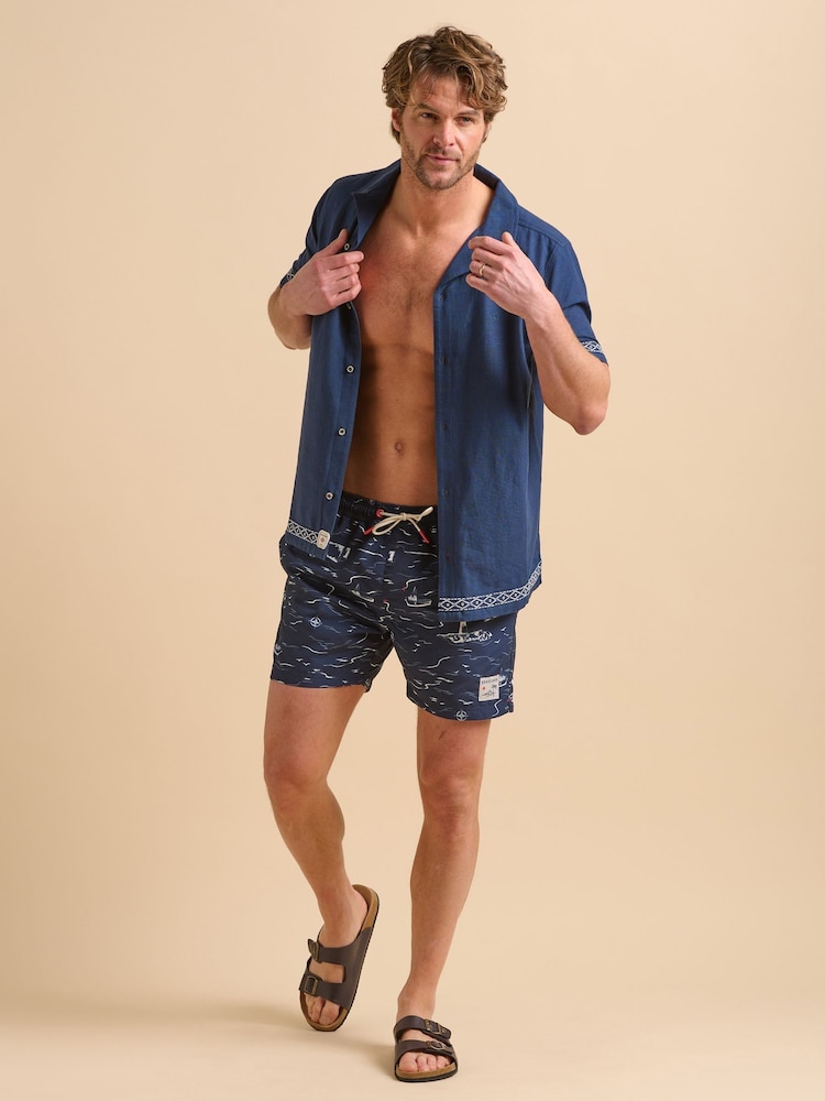 Brakeburn Dark Blue Seascape Swim Shorts - Image 6 of 6
