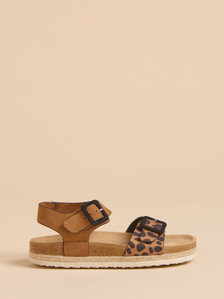 Brakeburn Brown Leopard Print Spot Ankle Strap Sandals - Image 1 of 4