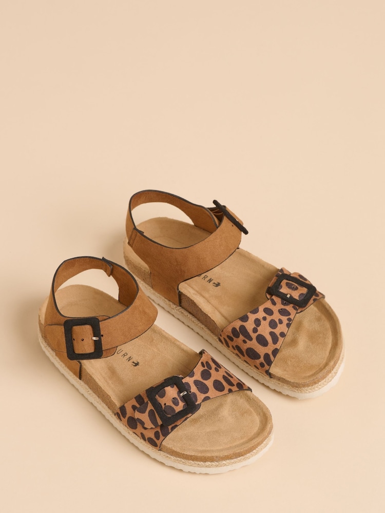 Brakeburn Brown Leopard Print Spot Ankle Strap Sandals - Image 3 of 4