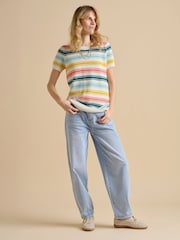 Brakeburn Cream Classic Stripe Knitted T-Shirt - Image 1 of 5