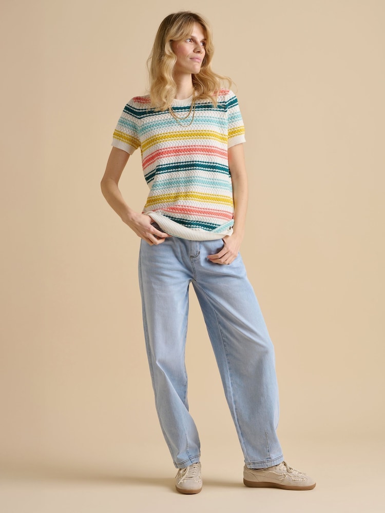 Brakeburn Cream Classic Stripe Knitted T-Shirt - Image 1 of 5