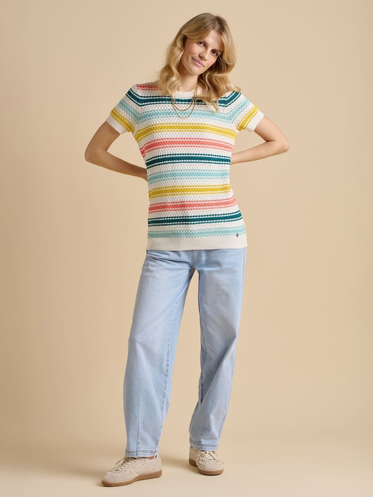 Brakeburn Cream Classic Stripe Knitted T-Shirt - Image 3 of 5