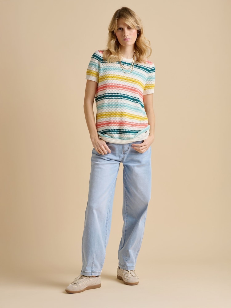Brakeburn Cream Classic Stripe Knitted T-Shirt - Image 4 of 5