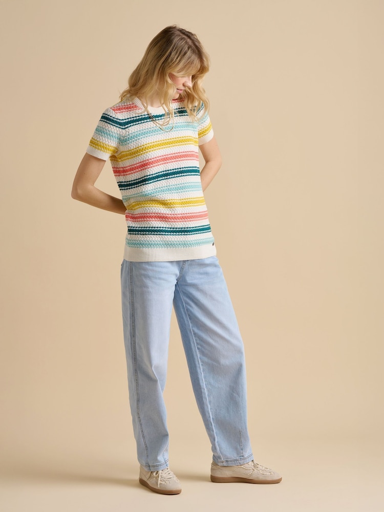 Brakeburn Cream Classic Stripe Knitted T-Shirt - Image 5 of 5 Brakeburn Cream Classic Stripe Knitted T-Shirt - Image 5 of 5