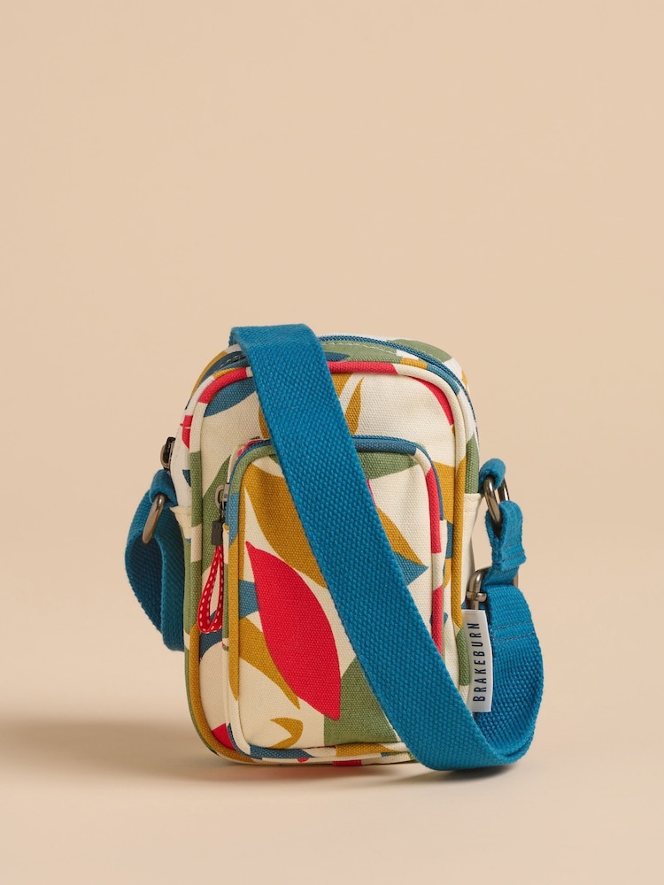 Brakeburn Blue Small Falling Leaves 100% Cotton Cross-Body Bag - Image 1 of 4
