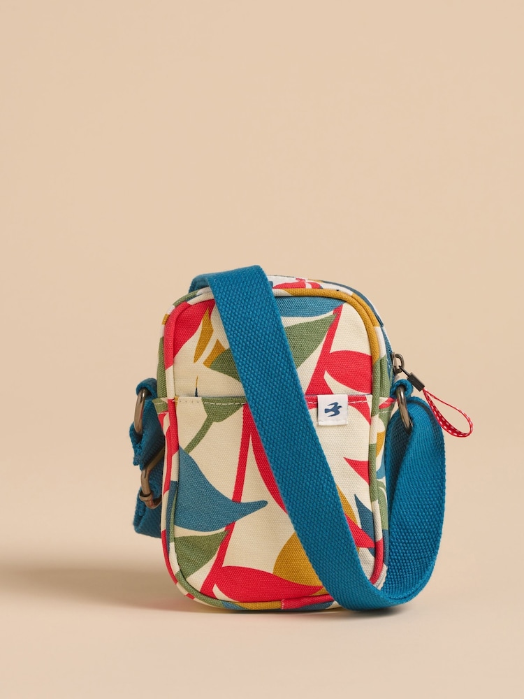 Brakeburn Blue Small Falling Leaves 100% Cotton Cross-Body Bag - Image 2 of 4